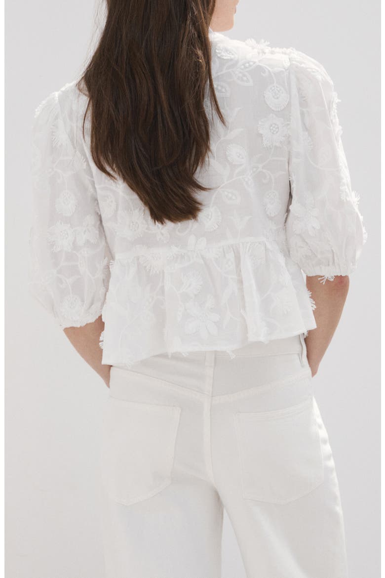 Floral Puff Sleeve Peplum Top, Alternate, color, OFF WHITE