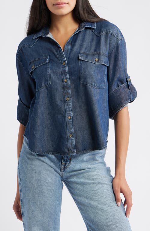 Cloth & Stone Roll Tab Denim Button-up Shirt In Blue