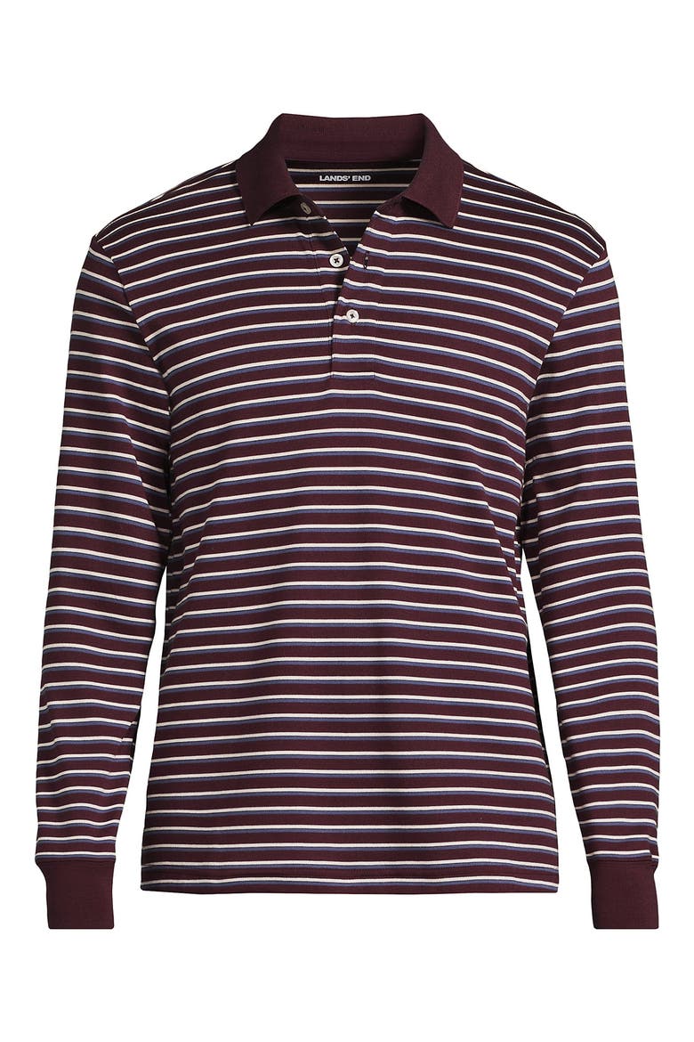 Long Sleeve Cotton Supima Polo Shirt, Alternate, color, Lush Burgundy/Blue Stripe