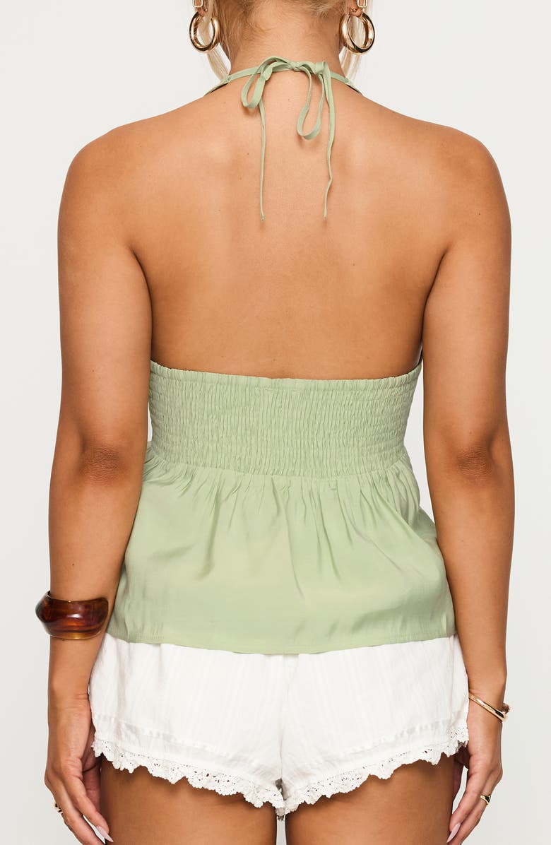 Princess Polly Gadot Ruched Halter Top, Alternate, color, Green