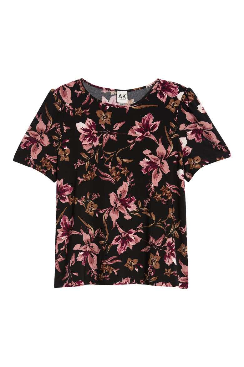 Puff-Shoulder Round-Neck Top, Alternate, color, ANNE BLACK S PRIMROSE MLT