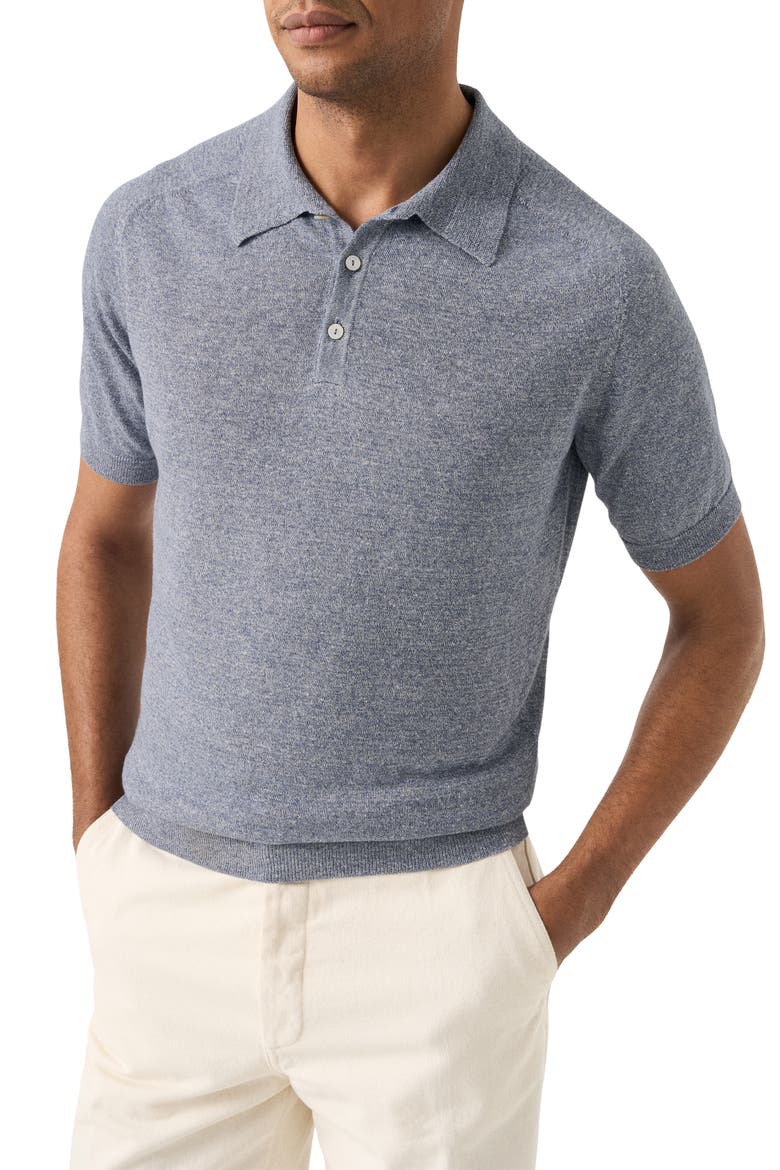 Linen & Cotton Fine Knit Polo, Main, color, DARK BLUE