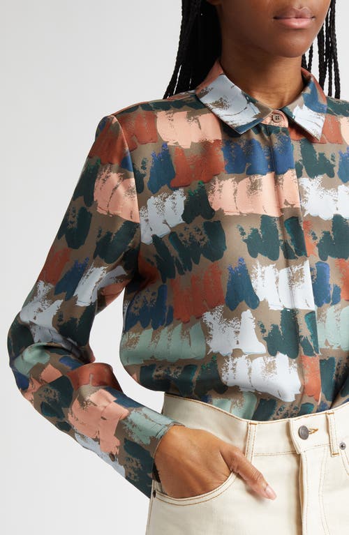 Lafayette 148 Painter's Palette Print Silk Charmeuse Oversized Shirt-concrete Multi-xl In Concrete Multi