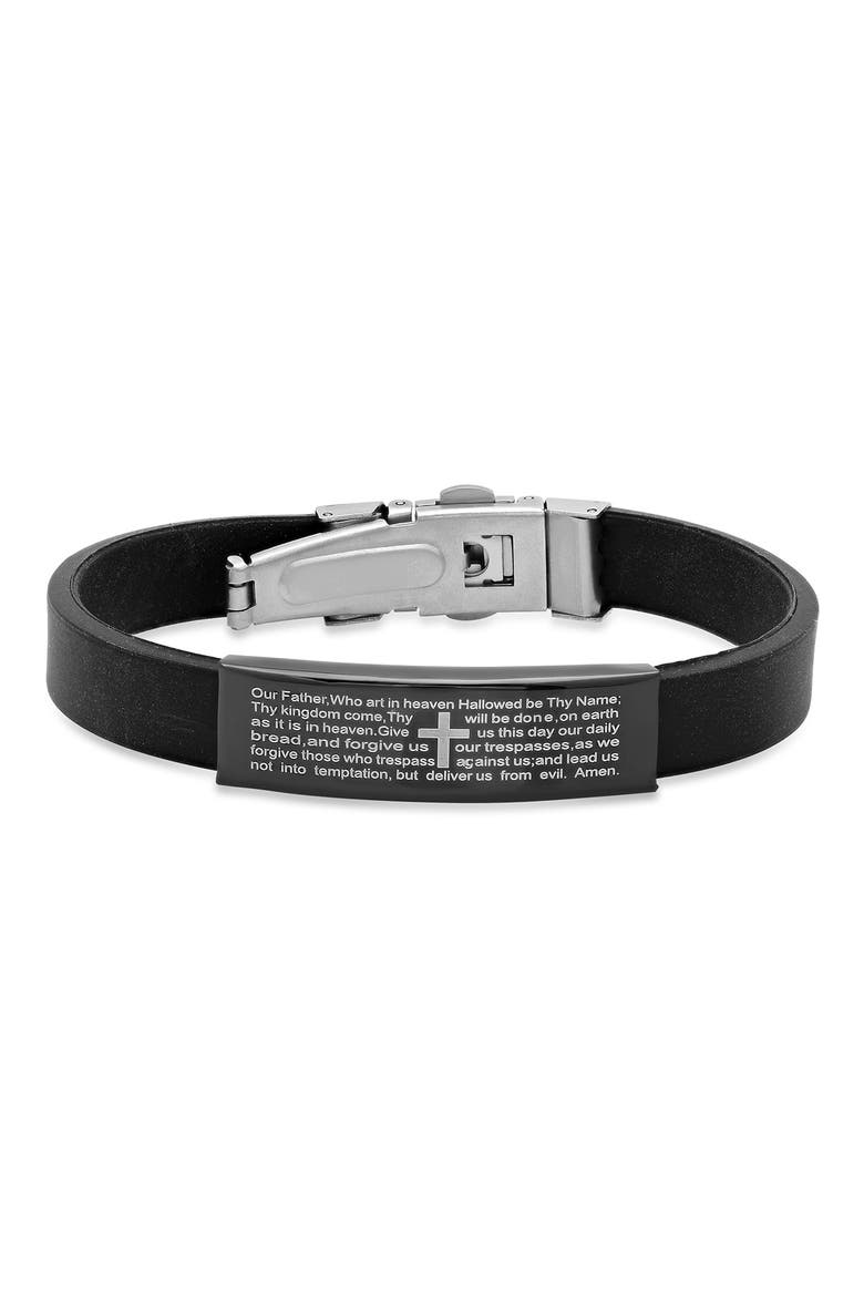 HMY JEWELRY Black Rubber Lord's Prayer Bracelet, Main, color, BLACK