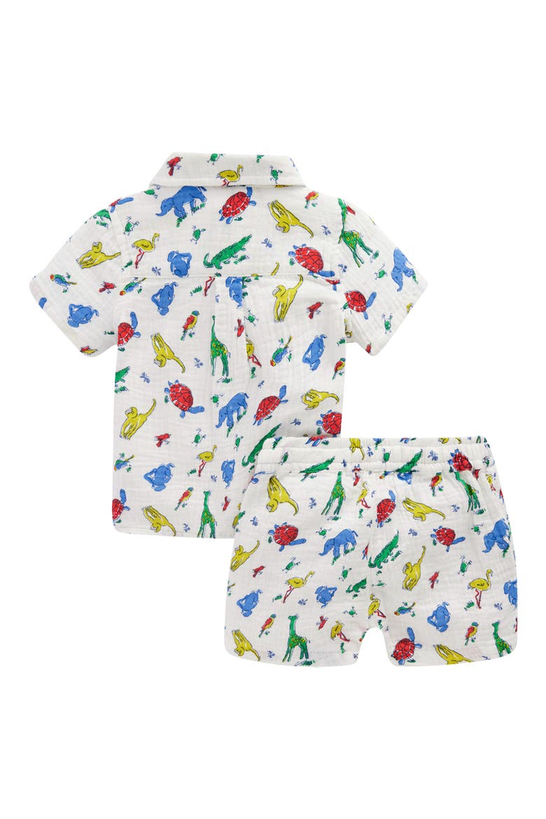 Cotton Gauze Short Sleeve Button-Up & Shorts Set, Alternate, color, IVORY MULTI JUNGLE ANIMALS