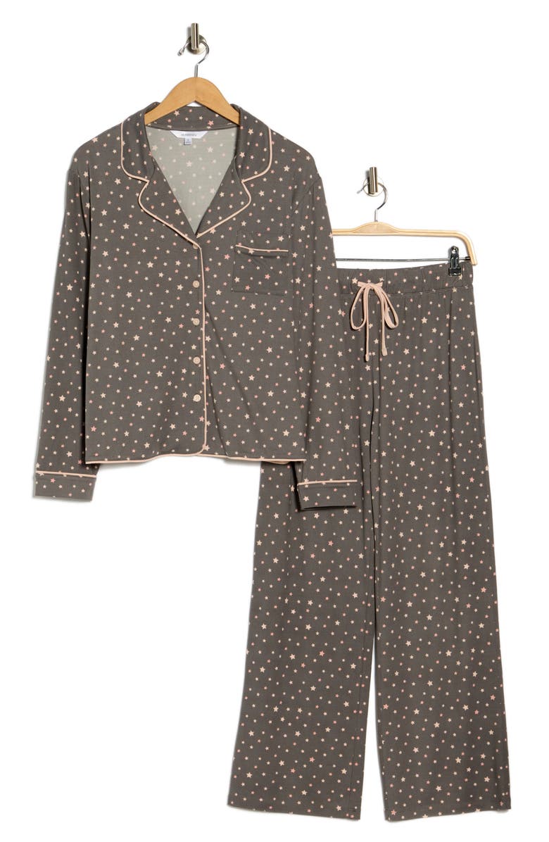 Honeydew Quiet Night Long Sleeve Button-Up Top & Pants Pajamas, Alternate, color, Ash Stars