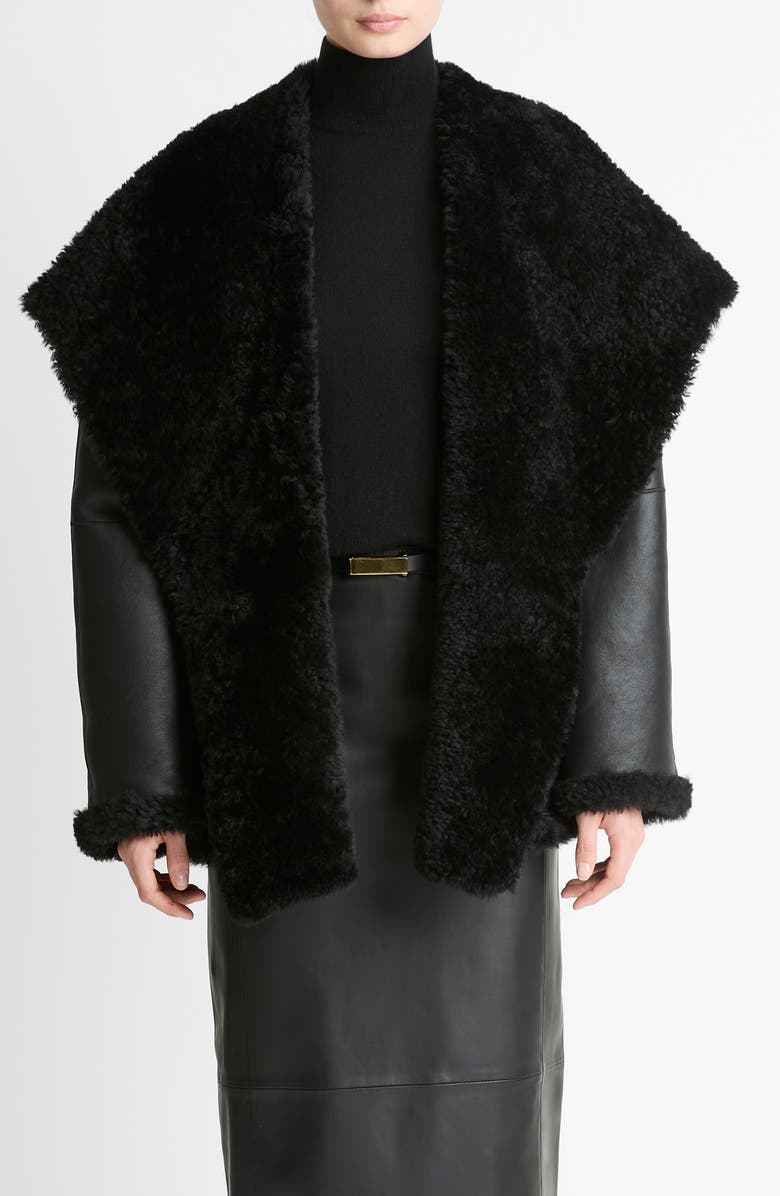 Vince Hooded Genuine Shearling Jacket, Main, color,