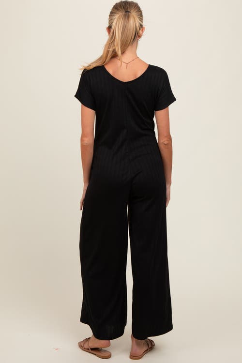 Pinkblush Ribbed Wide Leg Jumpsuit In Black