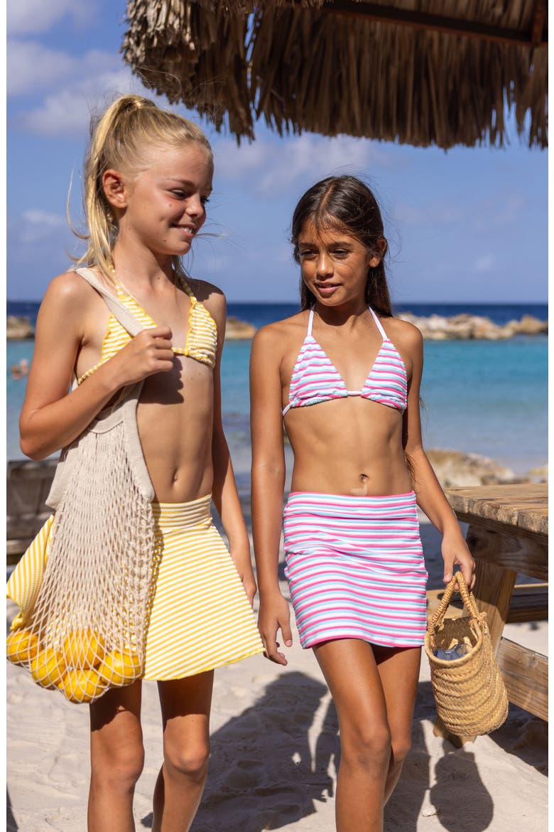 Kids' Sunshine Stripe Skirted UPF 50+ Bikini Bottoms, Alternate, color, YELLOW