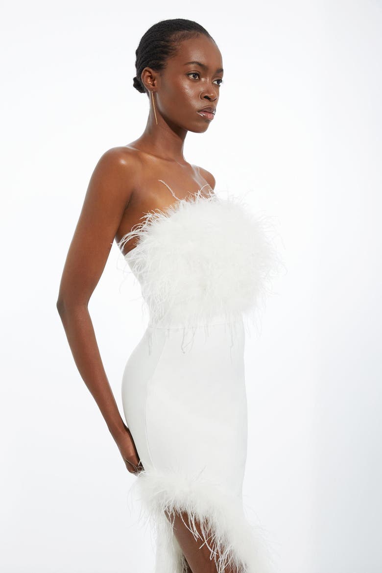 Feather Detail Bandeau Knit Midi Dress, Alternate, color, Ivory