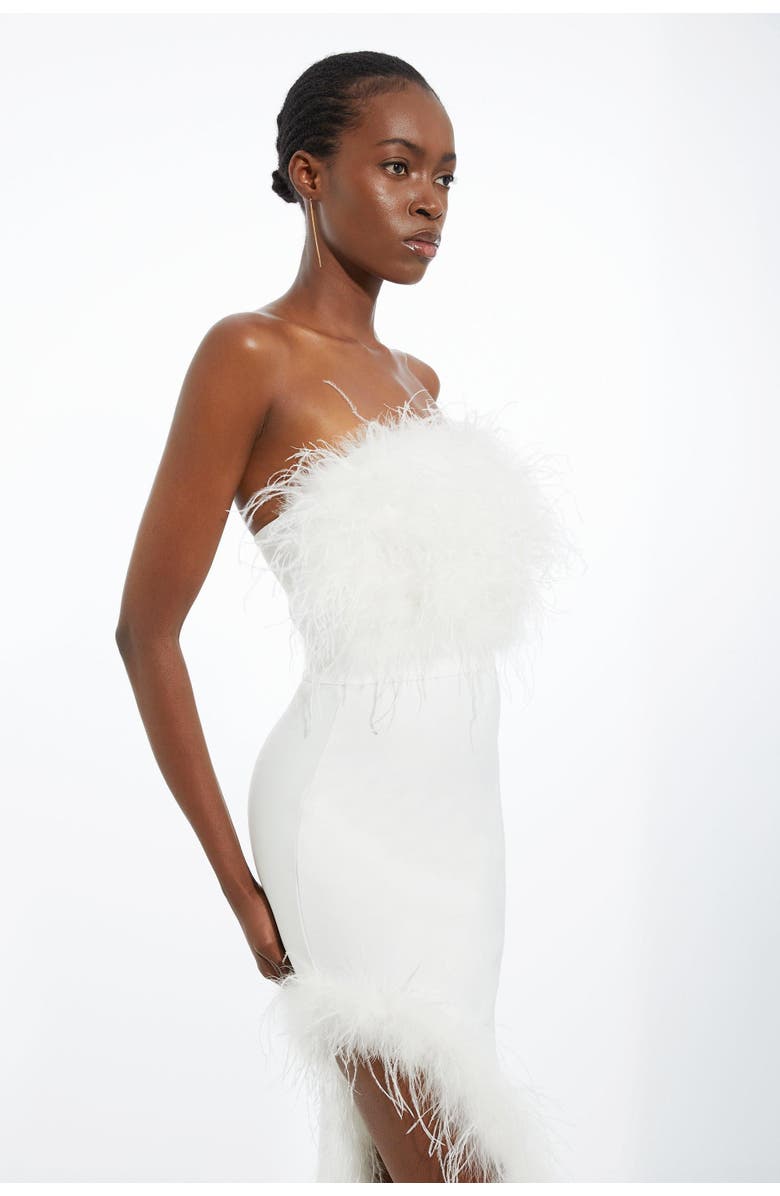 Karen Millen Feather Detail Bandeau Knit Midi Dress, Alternate, color, Ivory