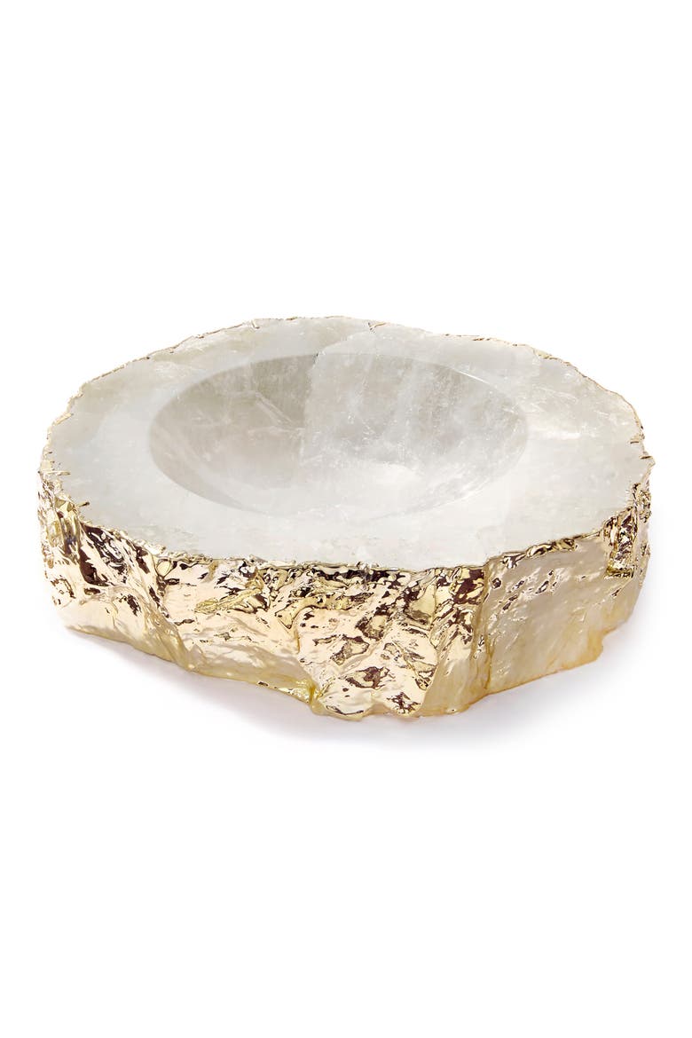 Casca Gold Trim Crystal Quartz Bowl, Main, color, CLEAR / WHITE AND GOLD