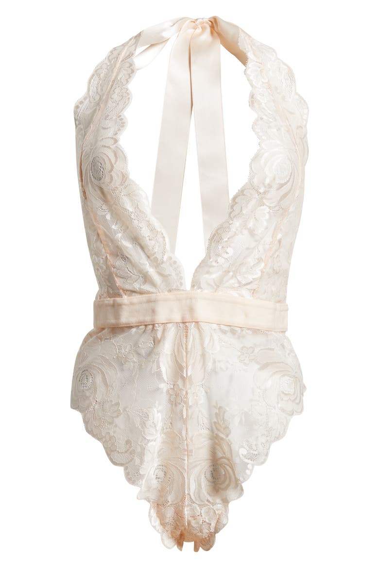 Floral Lace Halter Teddy, Alternate, color, WHISPER PEACH