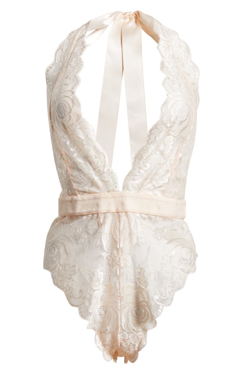 KILO BRAVA Floral Lace Halter Teddy, Alternate, color, Whisper Peach