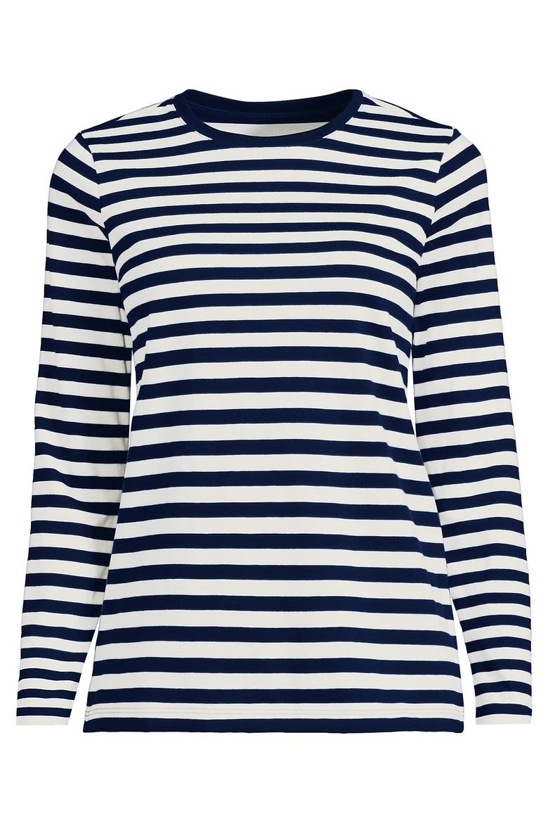 Supima Cotton Long Sleeve Crewneck T-Shirt, Alternate, color, Deep Sea Navy Even Stripe