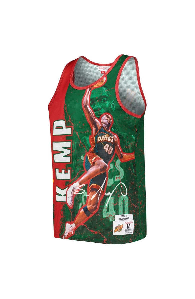 Mitchell & Ness Men's Mitchell & Ness Shawn Kemp Green Seattle SuperSonics 1995-96 Hardwood Classics Player Burst Tank Top, Alternate, color, 