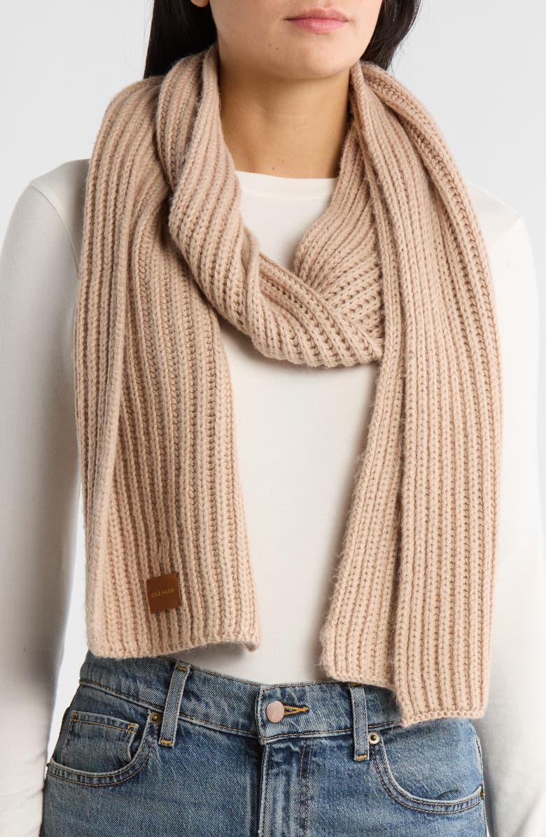 Cole Haan Chunky Knit Scarf, Main, color, Light Sesame