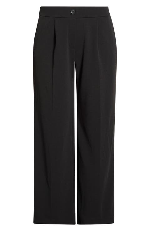Pleated High Waist Pull-On Wide Leg Pants (Plus)