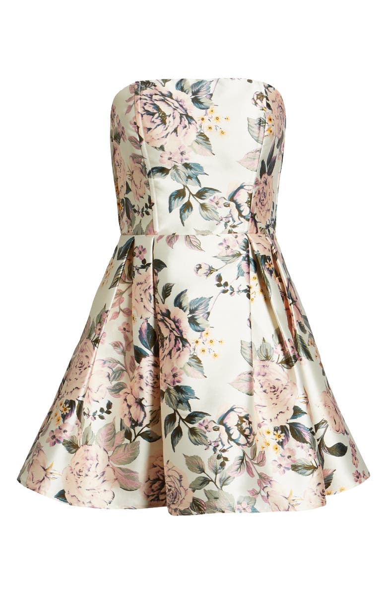 Speechless Floral Print Strapless Fit & Flare Minidress, Alternate, color,