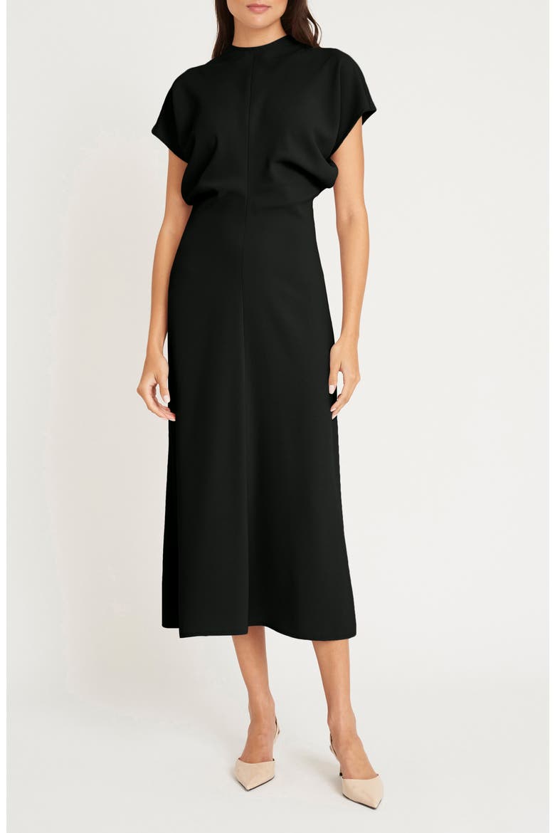 Theo Drape Midi Dress, Alternate, color, BLACK