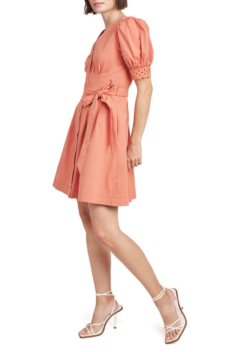 Deja Eyelet Detail Stretch Cotton Shirtdress, Main, color, TERRACOTTA