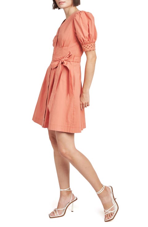 Deja Eyelet Detail Stretch Cotton Shirtdress
