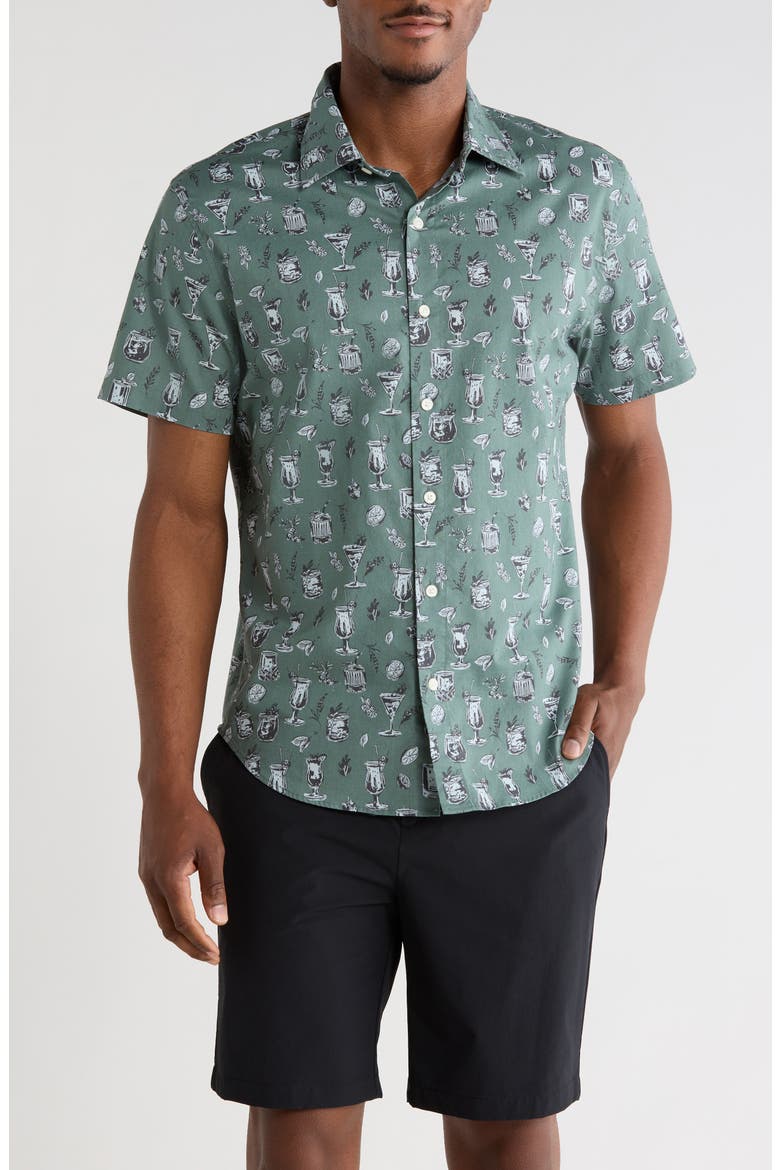 Riviera Printed Short Sleeve Shirt, Main, color, GREEN TIKI BAR