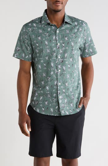 Bonobos Riviera Printed Short Sleeve Shirt in Green Tiki Bar at Nordstrom Rack, Size Large