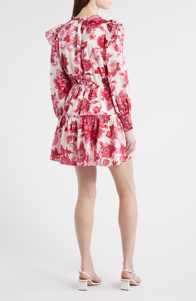 Chelsea28 Floral Long Sleeve Tiered Chiffon Minidress, Alternate, color, Ivory- Pink Furnished Floral