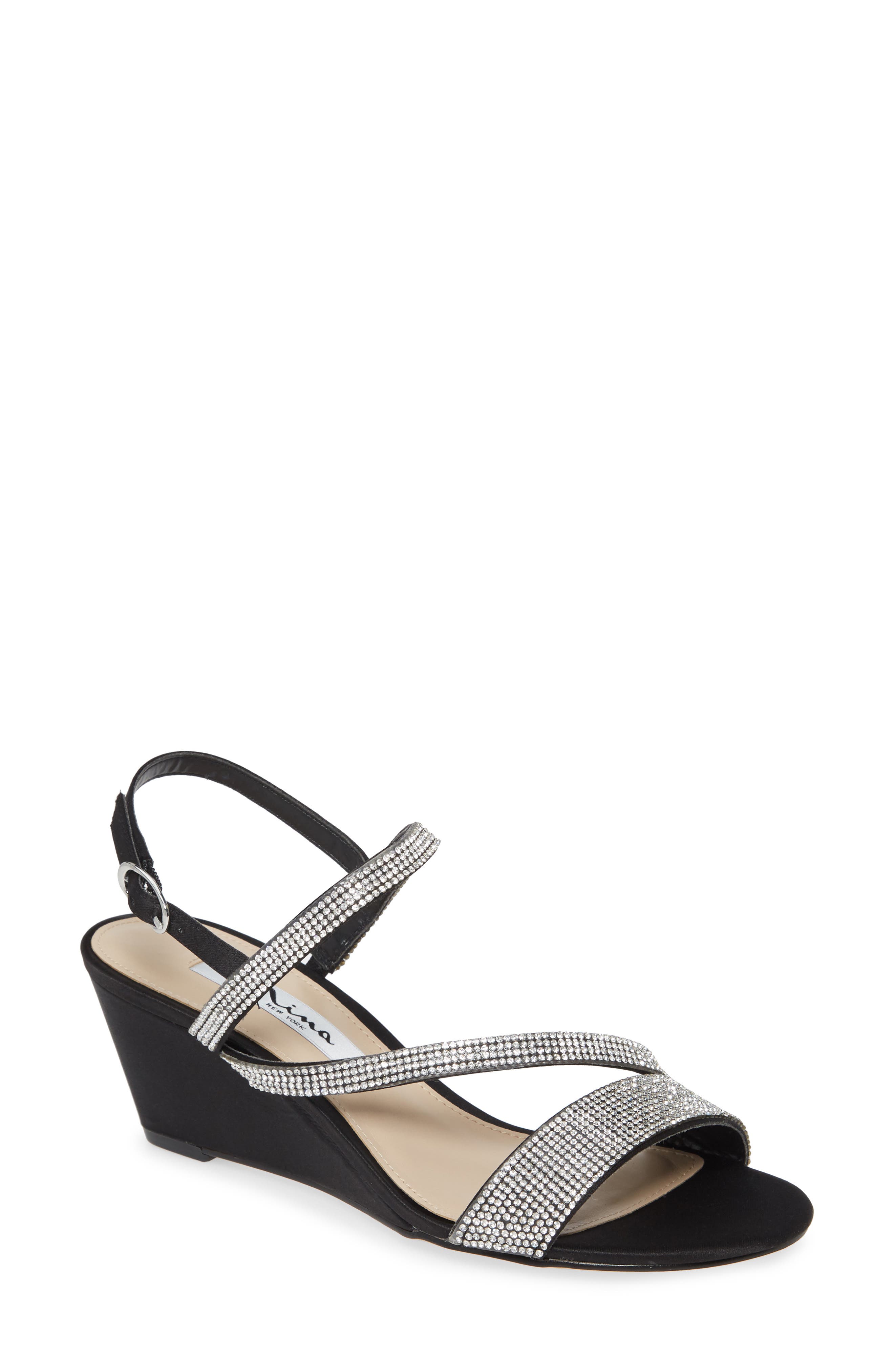 Nina Naloni Crystal Embellished Wedge Sandal, Main, color, 