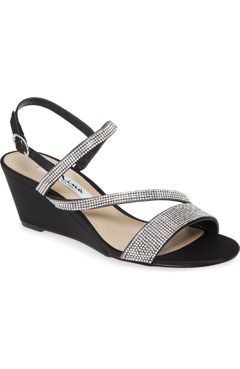 Nina Naloni Crystal Embellished Wedge Sandal, Main, color,