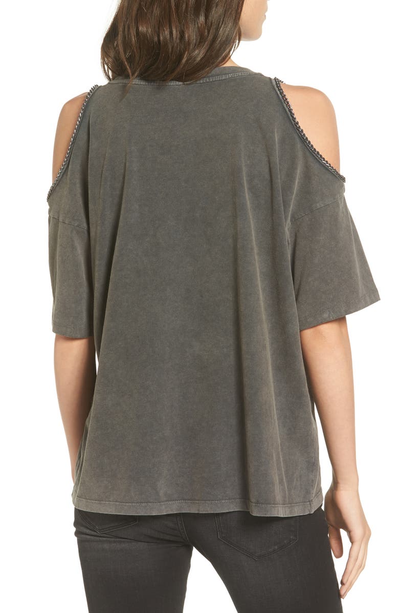 Topshop AC/DC Graphic Cold Shoulder Tee, Alternate, color, 