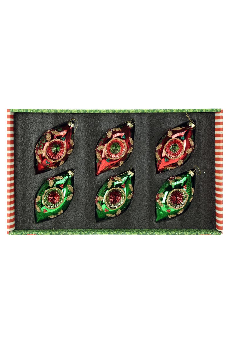 Poinsettia Reflector Finial Ornament, Box of 6, Alternate, color, Red