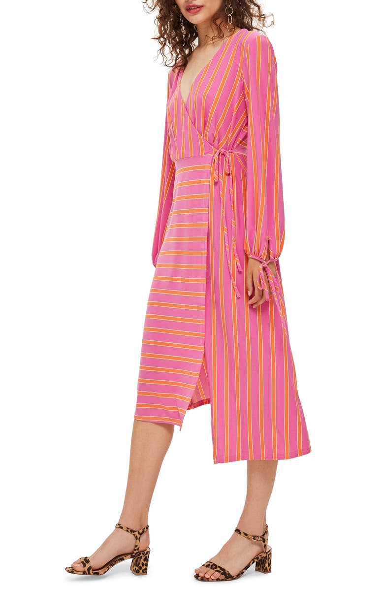 Topshop Stripe Wrap Midi Dress, Alternate, color,