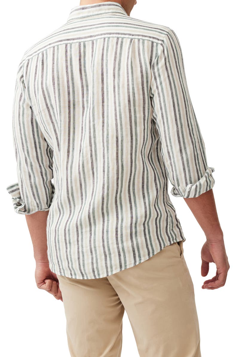 Rodd & Gunn Gimmerburn Stripe Linen Button-Up Shirt, Alternate, color, Leaf