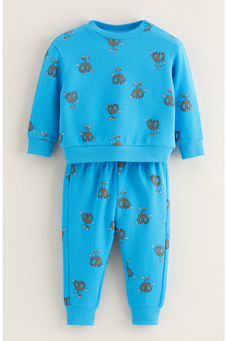 Print Fleece Sweatshirt & Joggers Set, Main, color, BLUE DRESDEN PRETZEL PALS