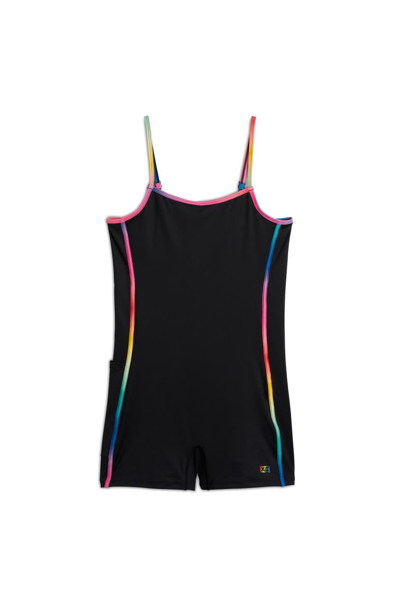 TomboyX 3.5-Inch Skinny Strap Swim Unisuit, Alternate, color, Black Rainbow Ombre
