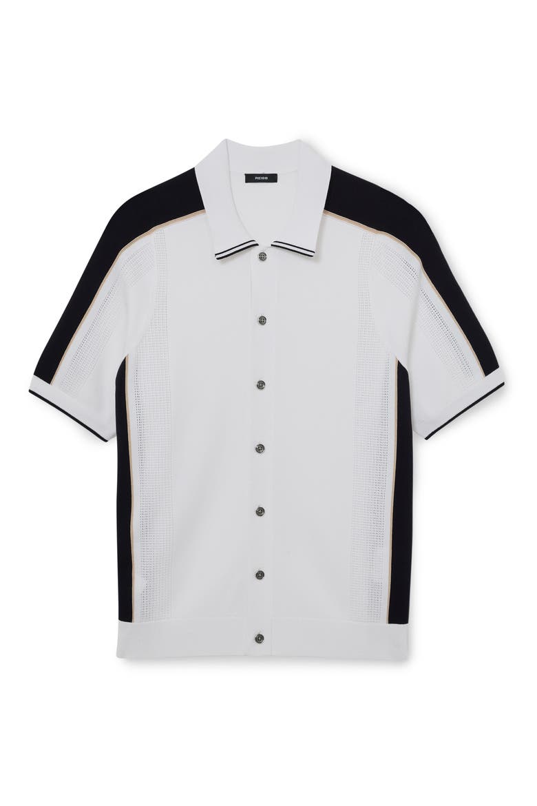 Farley Colorblock Short Sleeve Knit Button-Up Shirt, Alternate, color, NAVY/ WHITE