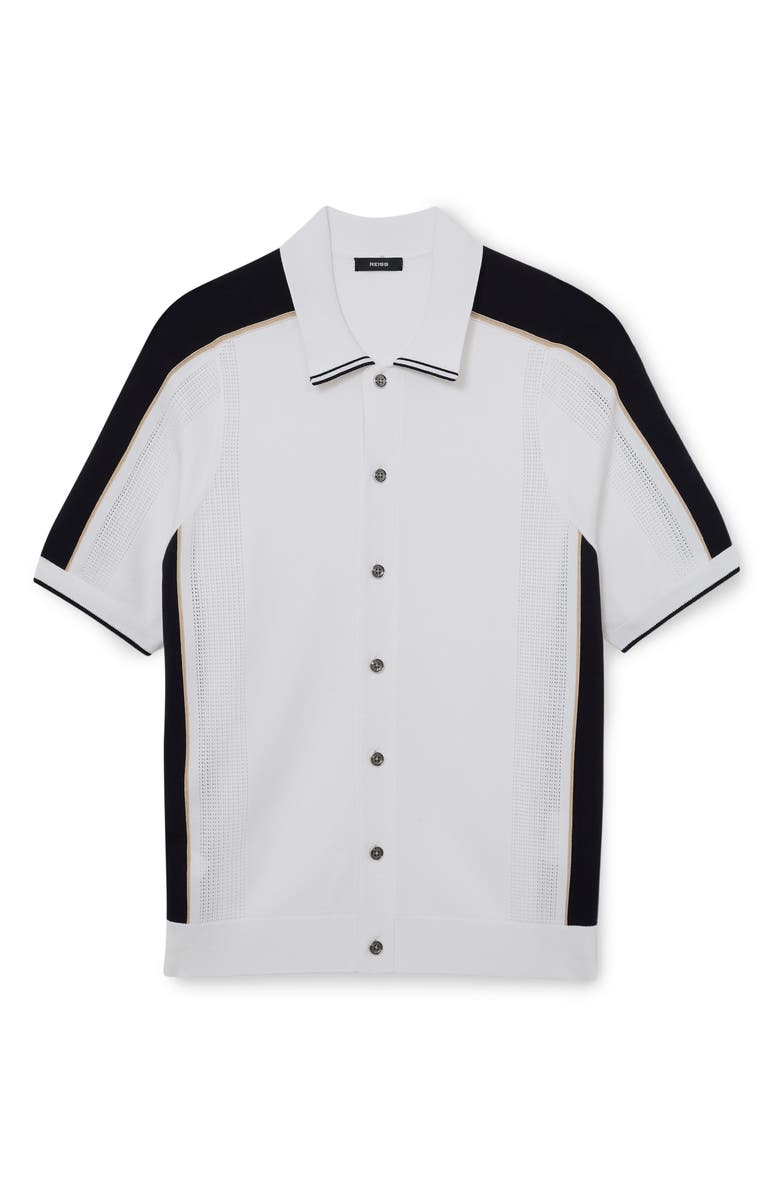 Reiss Farley Colorblock Short Sleeve Knit Button-Up Shirt, Alternate, color, Navy/ White