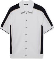 Reiss Farley Colorblock Short Sleeve Knit Button-Up Shirt