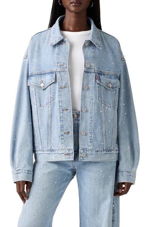 '90s Rhinestone Embellished Denim Trucker Jacket