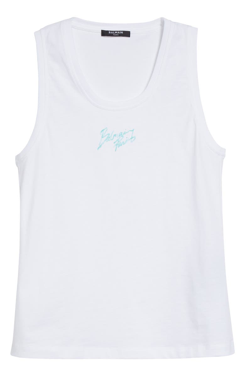 Balmain Paris Jersey Tank, Alternate, color, White/ Pale Green