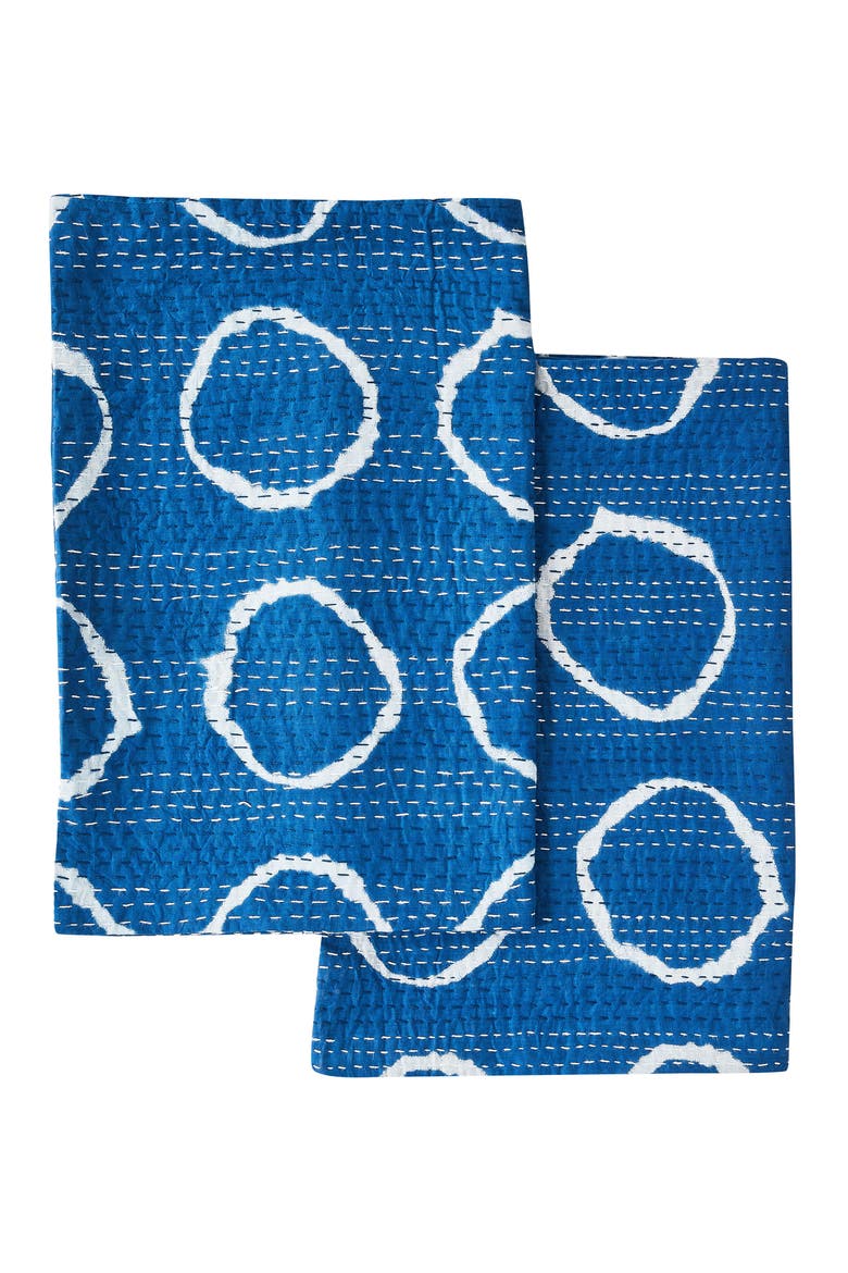 Circles Kantha Set of 2 Cotton Shams, Alternate, color, INDIGO