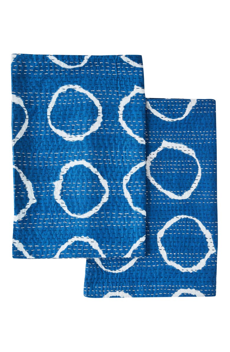 MELANGE HOME Circles Kantha Set of 2 Cotton Shams, Alternate, color, Indigo