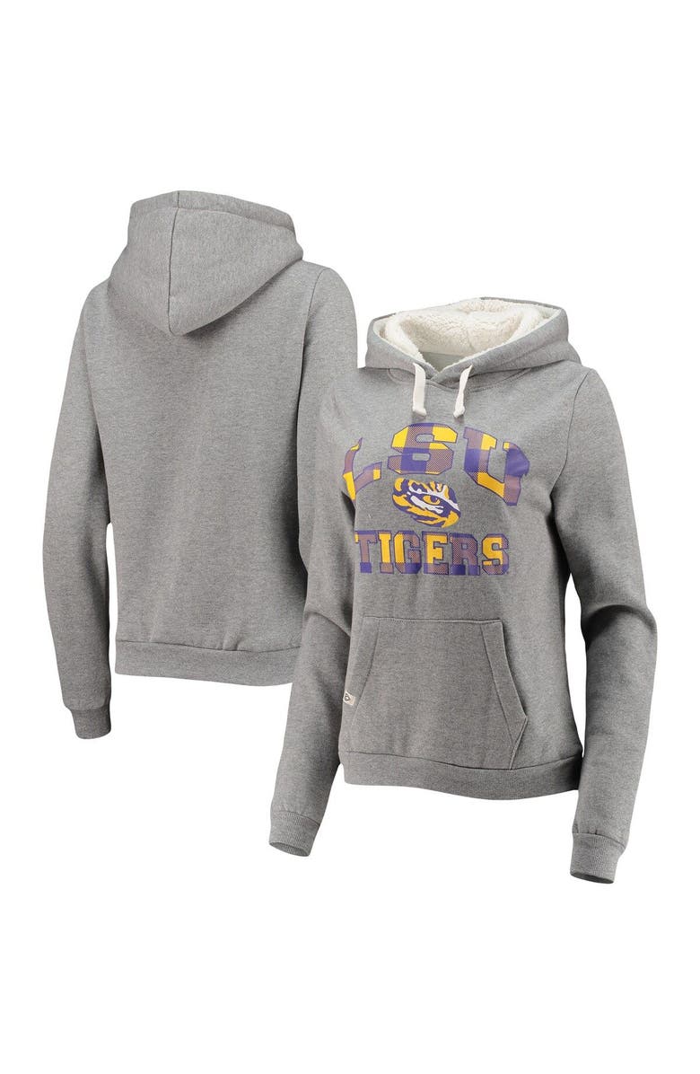 COLOSSEUM Women's Colosseum Heathered Gray LSU Tigers Plaid Sherpa Pullover Hoodie, Alternate, color, 