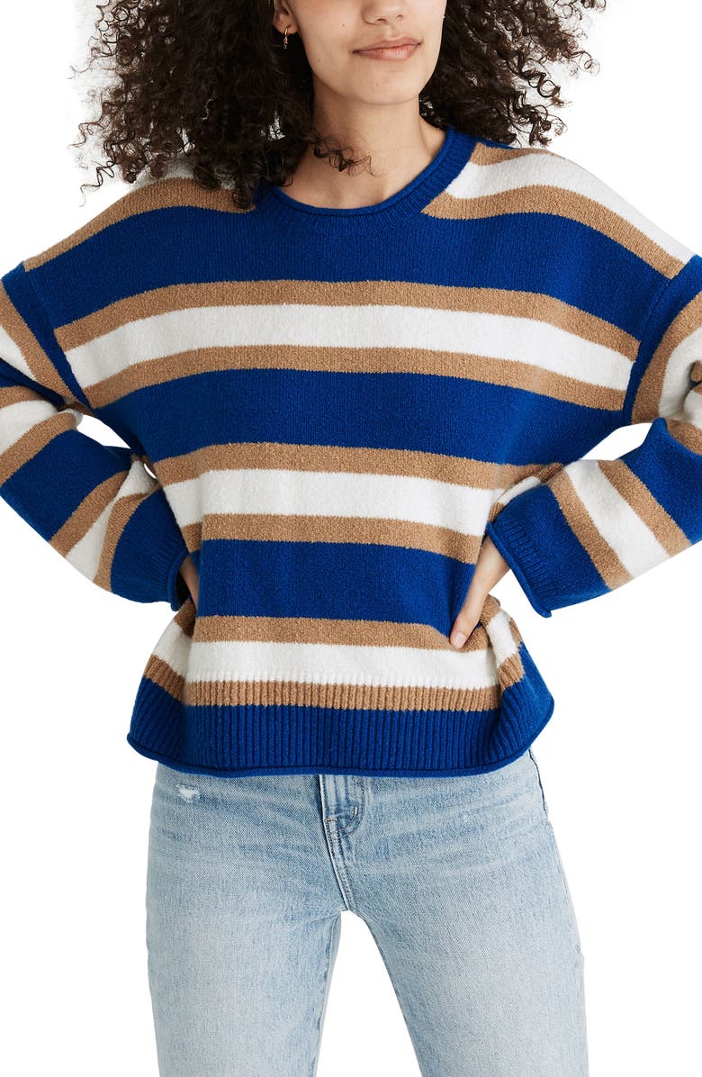 Madewell Belmore Striped Pullover Crop Sweater, Main, color,