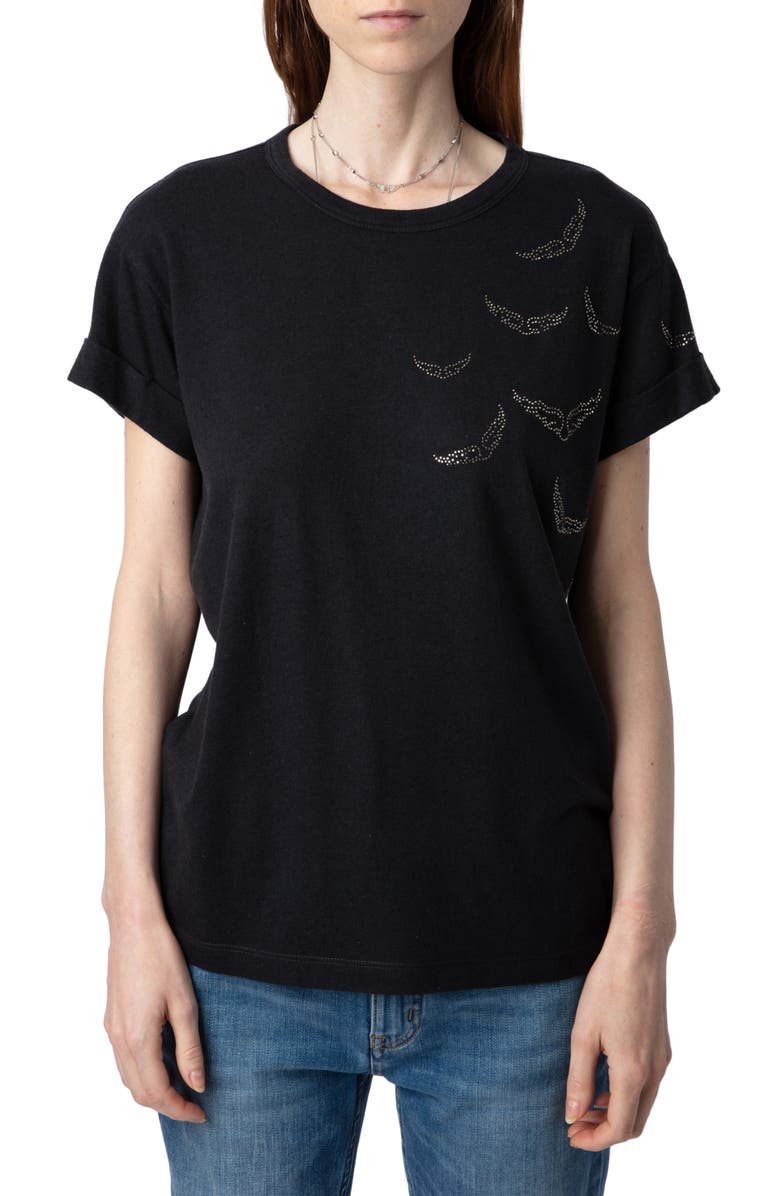 Zadig & Voltaire Anya Rain Strass Wings Embellished Graphic T-Shirt, Main, color, 