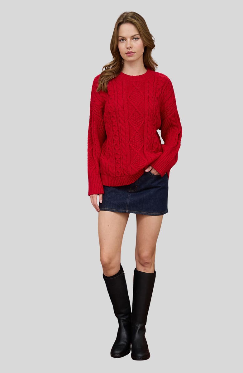 Blu Pepper Cable Stitch Crewneck Sweater, Alternate, color, Deep Red