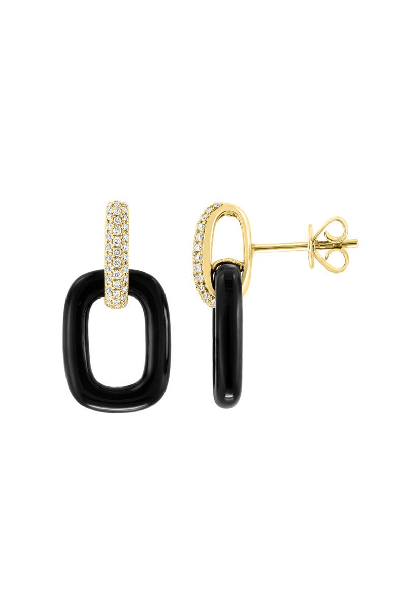 14K Yellow Gold Black Onyx Diamond Link Drop Earrings, Alternate, color, 14K Gold