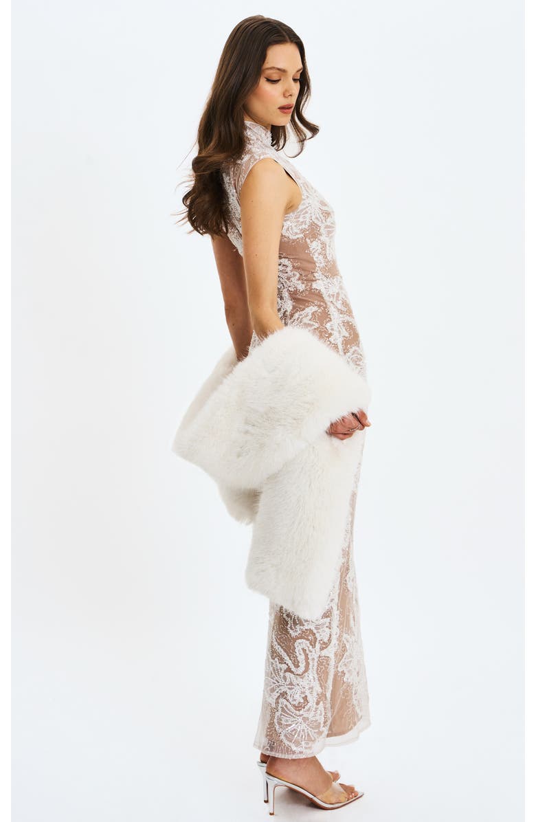 Miss Circle Jazmin Faux Fur Scarf Wrap Stole, Main, color, White